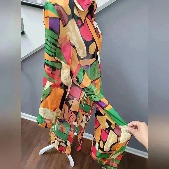 Live 4 Truth Button Up Sheer Maxi Shirt Dress/Duster Sz 1X Colorful Retro Hippie - Picture 4 of 6